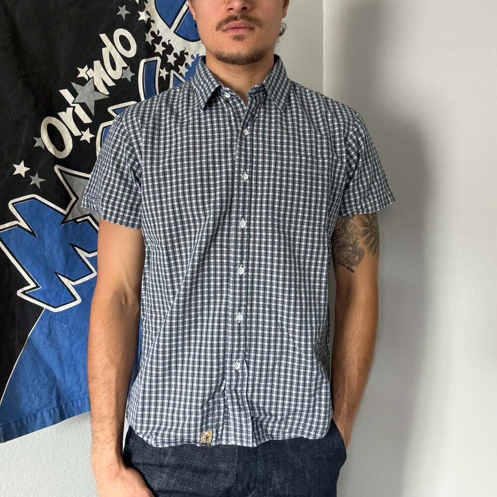 Trevero Men’s Slim Fit Plaid Short Sleeve Button Down Shirt Cotton Size Large